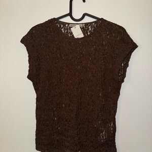 Abercrombie & Fitch Brown Lace Short Sleeve Top